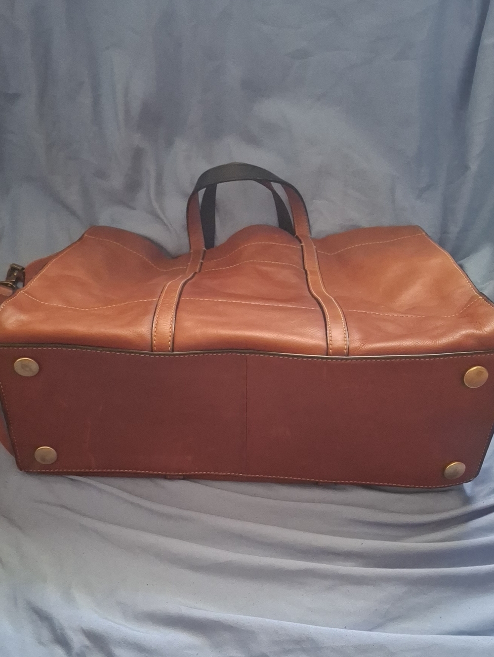 Fossil Chestnut Brown Leather Messenger Tote with Striped Strap - Picture 4 of 6
